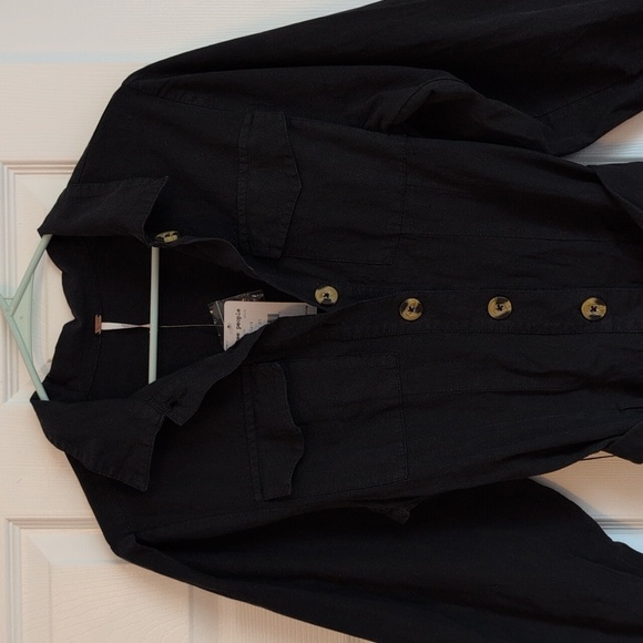 Free People Black Button-Up Belted Shirtdress NWT - Picture 2 of 10